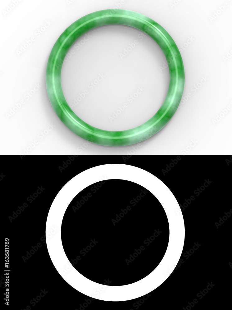 3d rendering. Top view of a beautiful luxurious jade bracelet on white background with alpha mask
