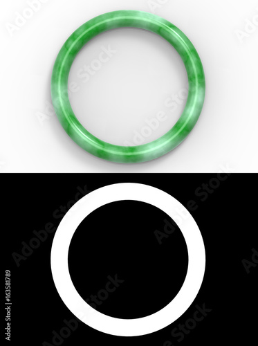 3d rendering. Top view of a beautiful luxurious jade bracelet on white background with alpha mask
