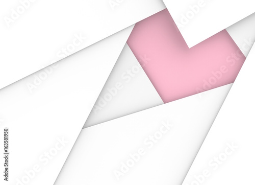 3d illustration. abstract white paper overlap on pink paper in heart shape background