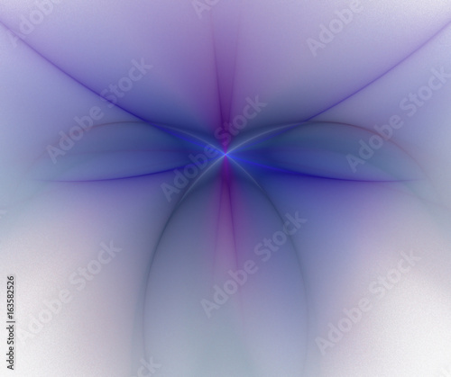 White abstract background with blurred purple star texture. Blue and pink symmetrical fractal butterfly shaped pattern, centered.