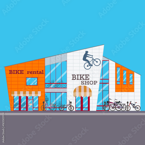 Vector illustration of bike shop in flat style
