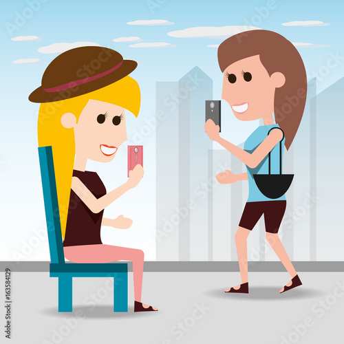 women with smartphone communication lifestyle vector illustration