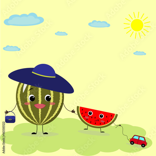 Watermelons  Smiley in cartoon style.