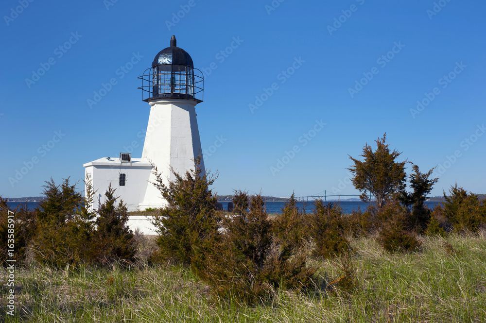 Sandy Point (Prudence Island) Lighthouse on a Sunny Day in Rhode Island.