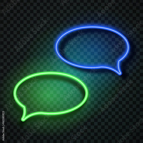 Vector realistic isolated neon retro speech bubbles on the transparent background for decoration and covering. Concept of message and network.