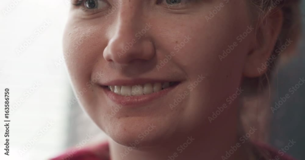 slow motion closeup teen girl mouth smiling and make fun smile slow motion closeup teen girl mouth smiling and make fun smile