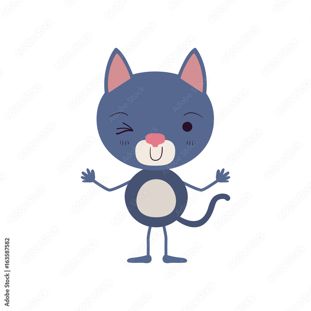 colorful caricature of cute cat wink eye expression vector illustration