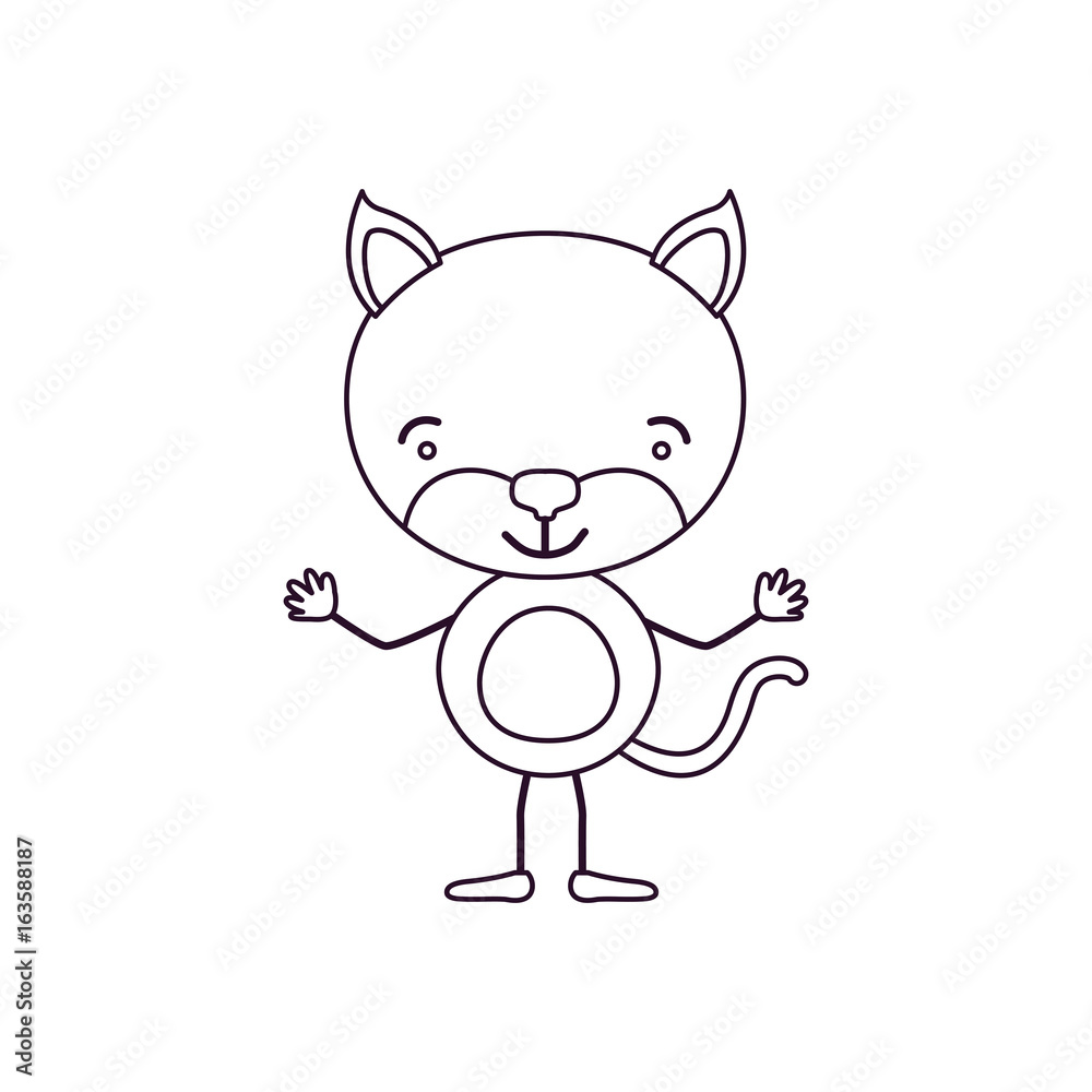 sketch contour caricature of cute kitten happiness expression vector illustration