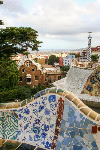 wavy bench of parc guell's terrace