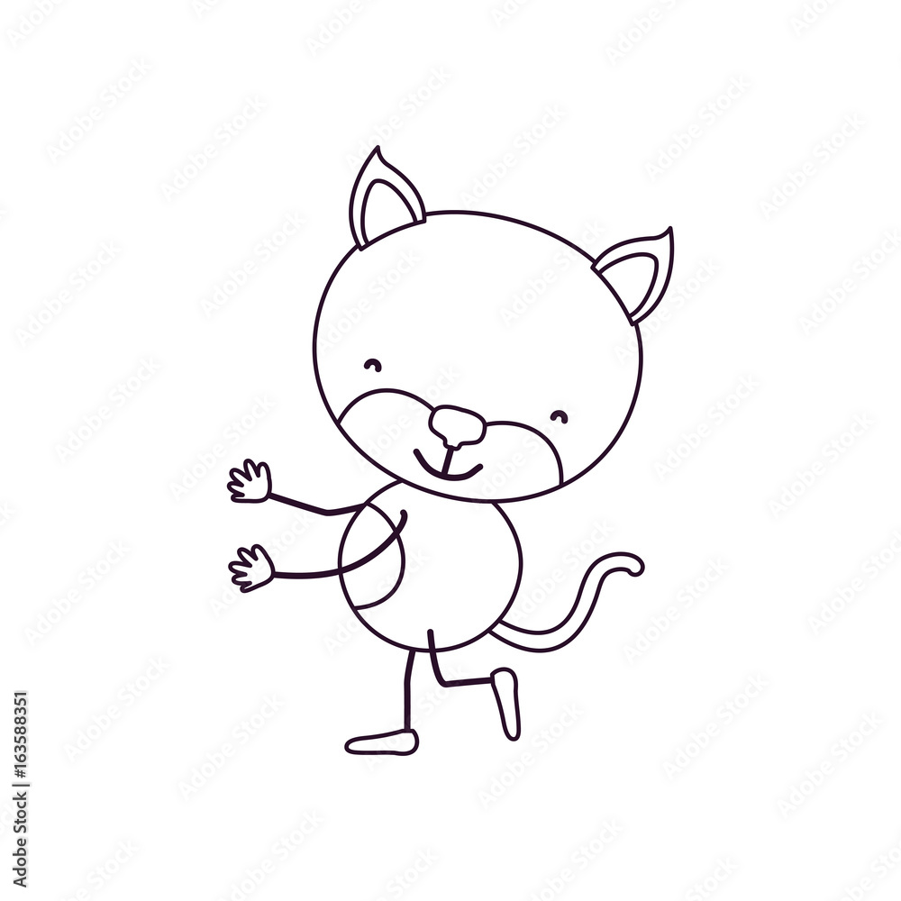 sketch contour caricature with cute kitten dancing vector illustration sketch contour caricature with cute kitten dancing vector illustration