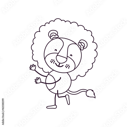 sketch contour caricature with cute lion dancing vector illustration