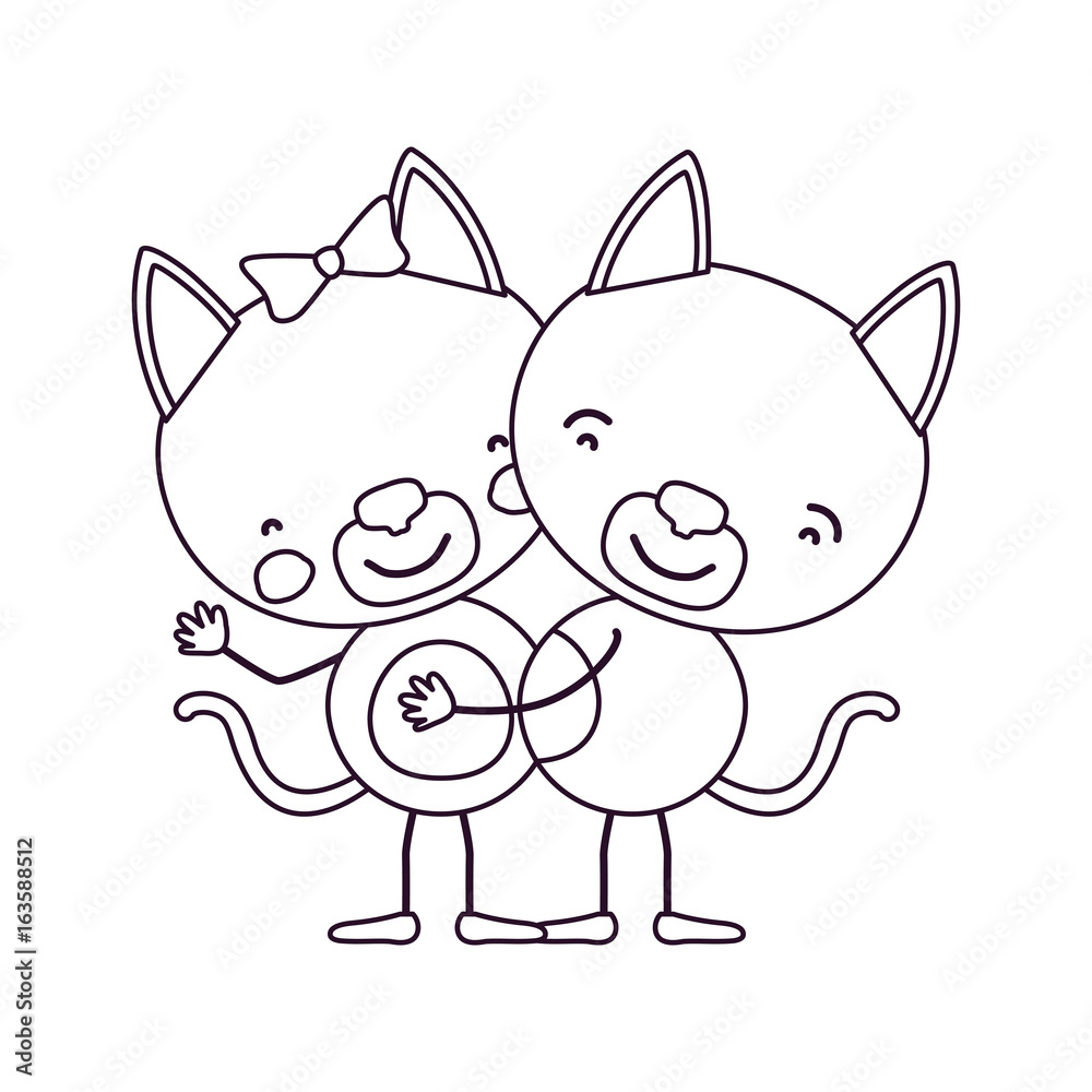 sketch contour caricature with couple of cats embraced vector illustration sketch contour caricature with couple of cats embraced vector illustration