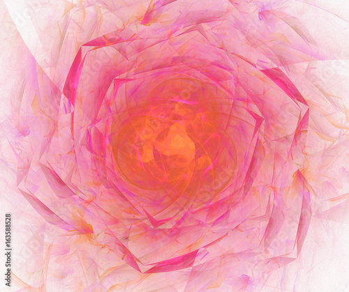 White, pink and orange abstract background with fractal rose texture. Flower petals centered pattern