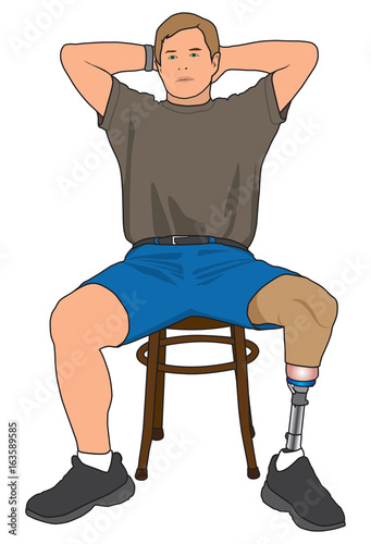 Left leg amputee relaxing on a chair