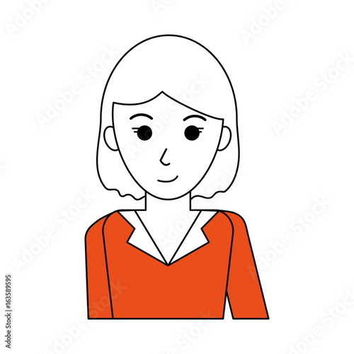 Flat line woman with hairstyle design and cardigan over white background vector illustration