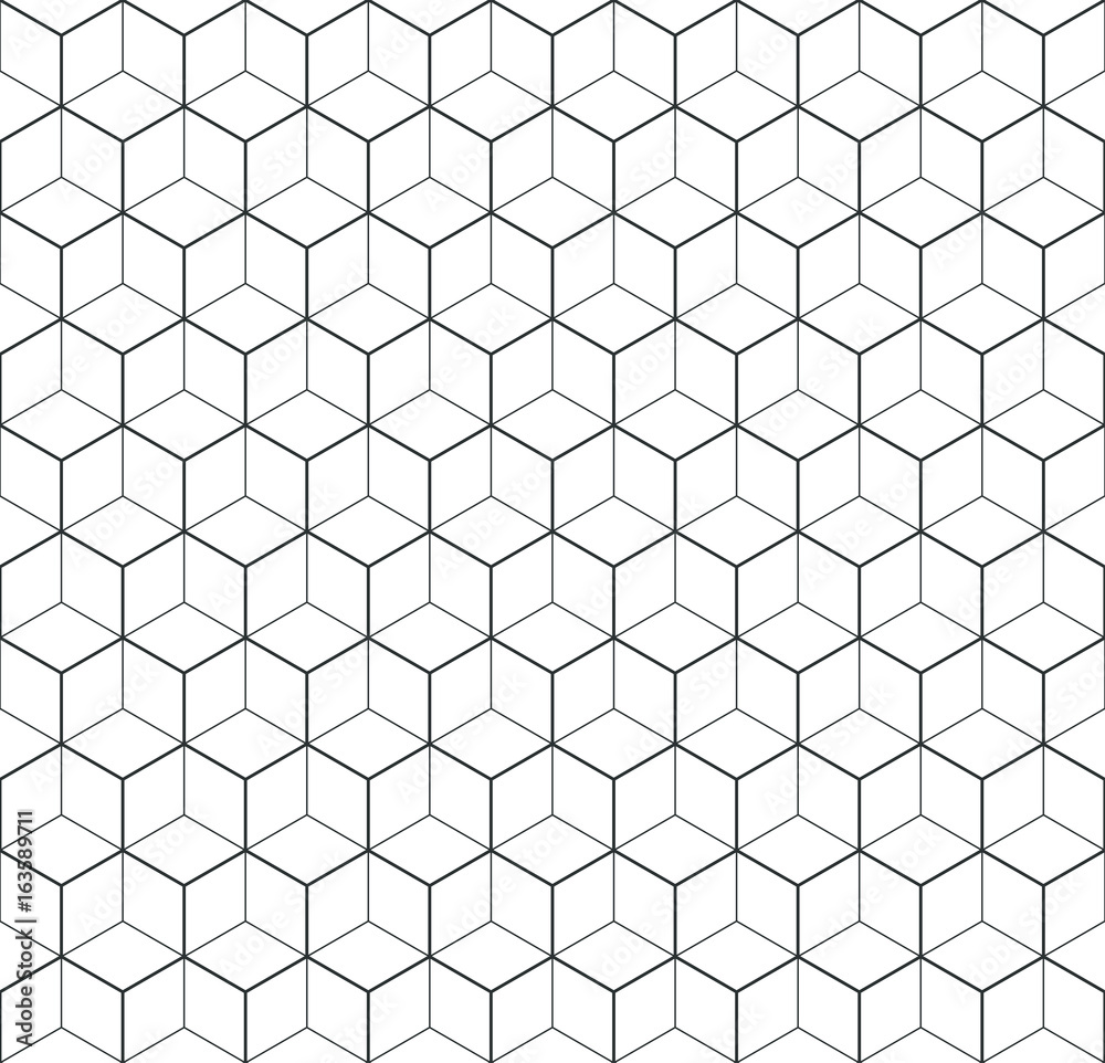 Heaxgon seamless pattern. Doubled network of thin and thick black hexagonal network on white background. Vector illustration.