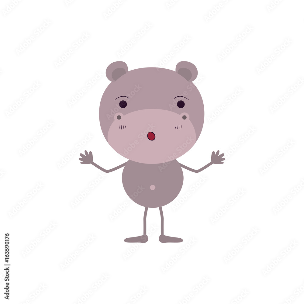 colorful caricature of cute hippopotamus astonished expression vector illustration