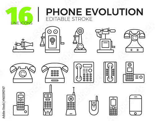 Retro Phone Line Icon. Vector Illustration. Editable Stroke.
