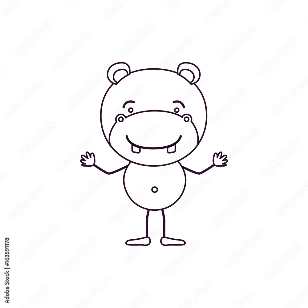 Fototapeta premium sketch contour caricature of cute hippopotamus tranquility expression vector illustration