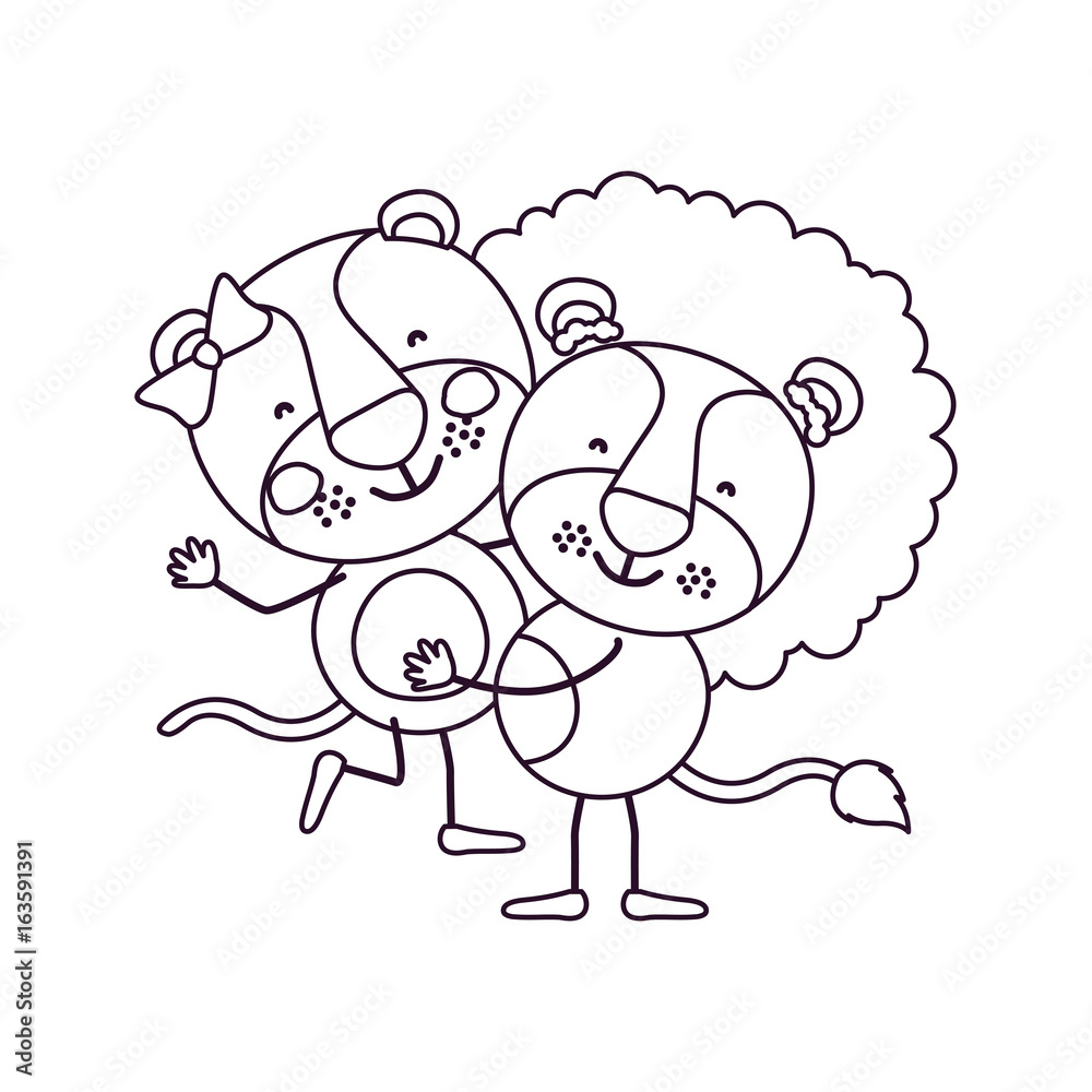 sketch contour caricature with couple of lioness and lion one carrying the other cute animals love vector illustration sketch contour caricature with couple of lioness and lion one carrying the other cute animals love vector illustration