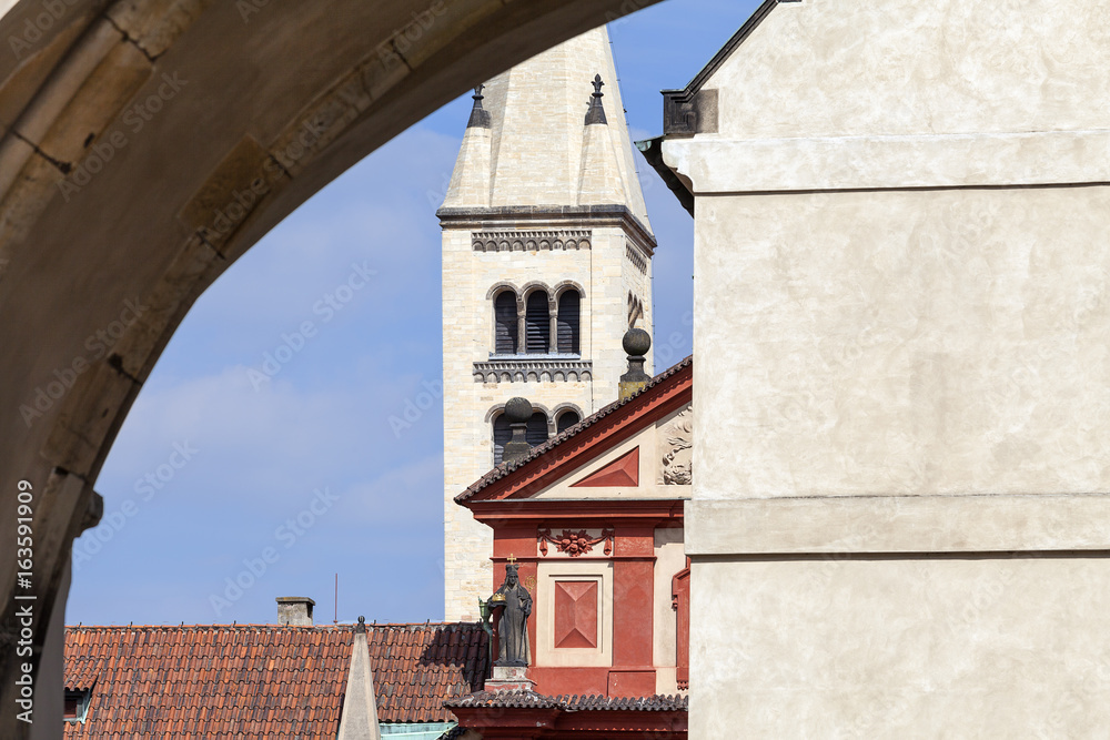 St. George Basilica tower, Hradcany, Prague, Czech Republic. St. George Basilica tower, Hradcany, Prague, Czech Republic.