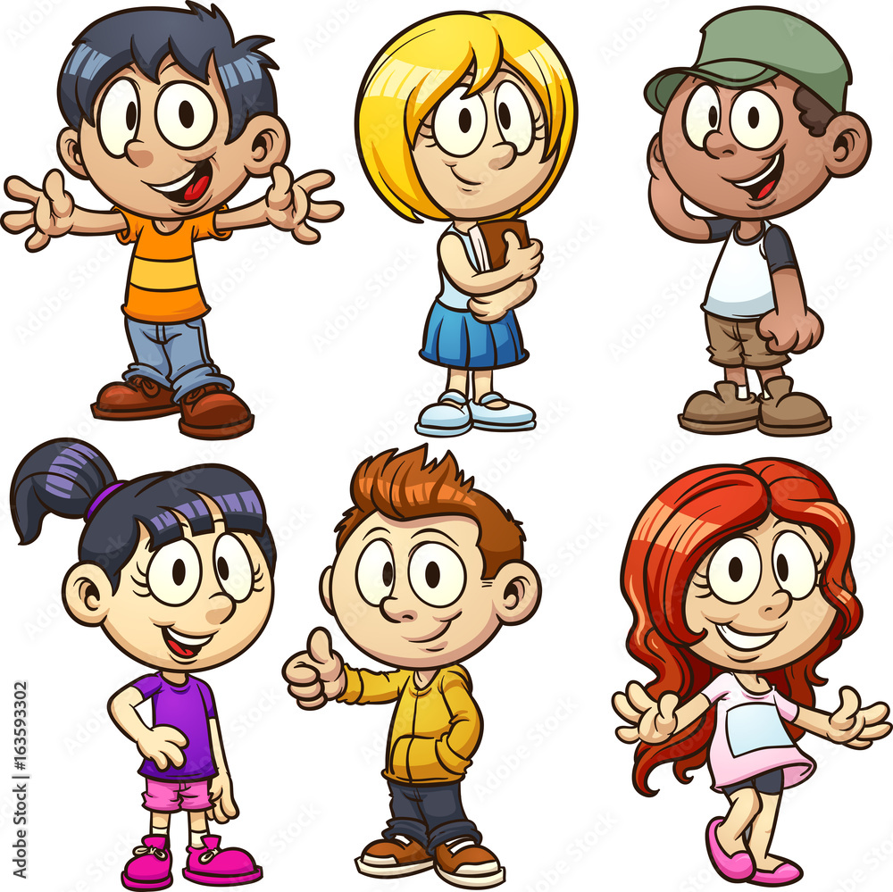 Happy cartoon kids. Vector clip art illustration with simple gradients.  Each on a separate layer. Stock Vector | Adobe Stock