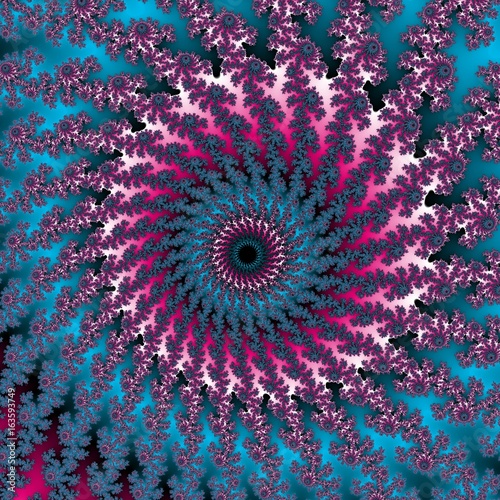 Abstract spring fractal, pink blue ornamental pattern