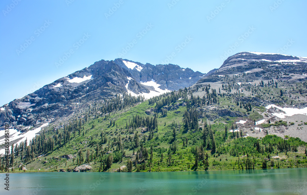 Glacier Mountain with Lake in the Summer with green