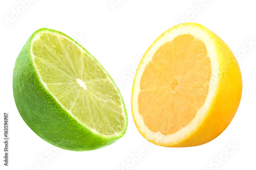 Half lime and lemon isolated on white