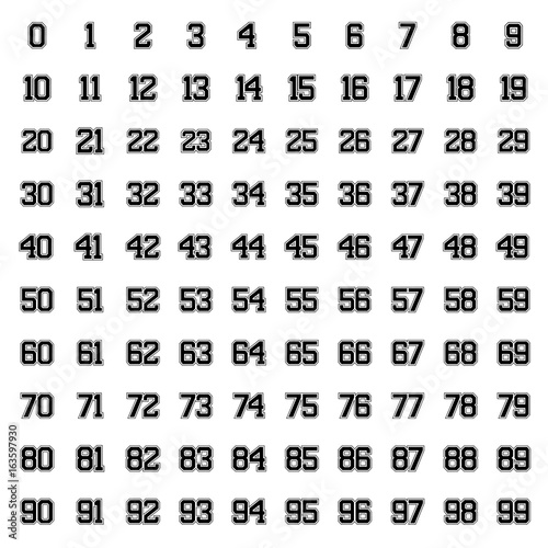 100 numbers with 80's style design