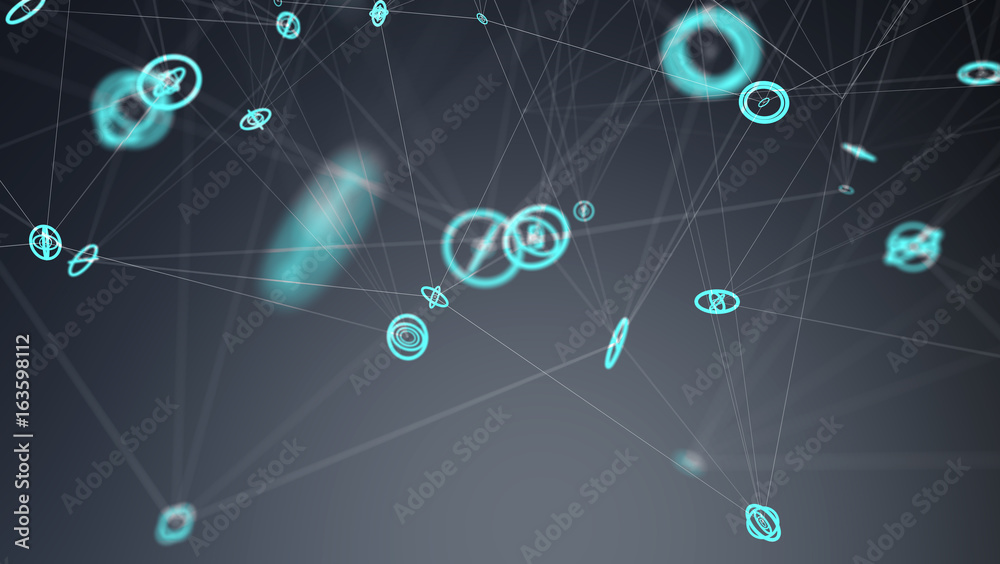 Flying network connection interface 3D rendering Flying network connection interface 3D rendering