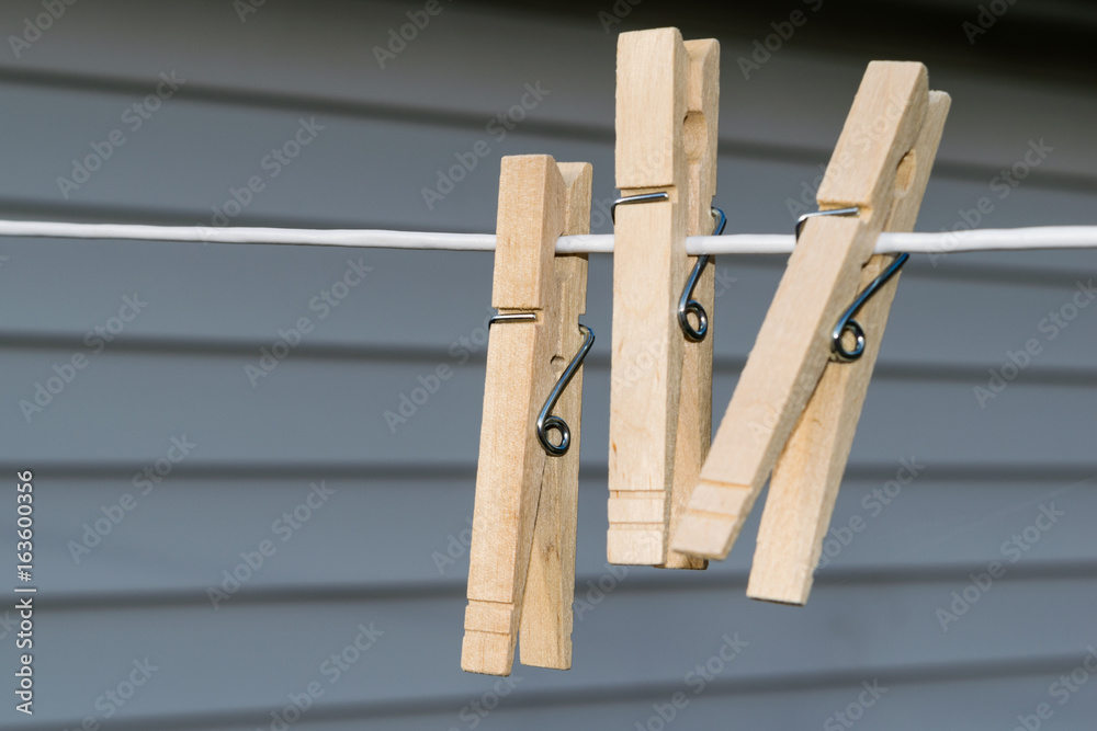 Clothes Pins Made of Wood on a Line Clothes Pins Made of Wood on a Line
