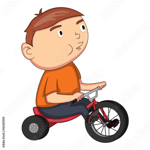 Whistling and cycling boy cartoon