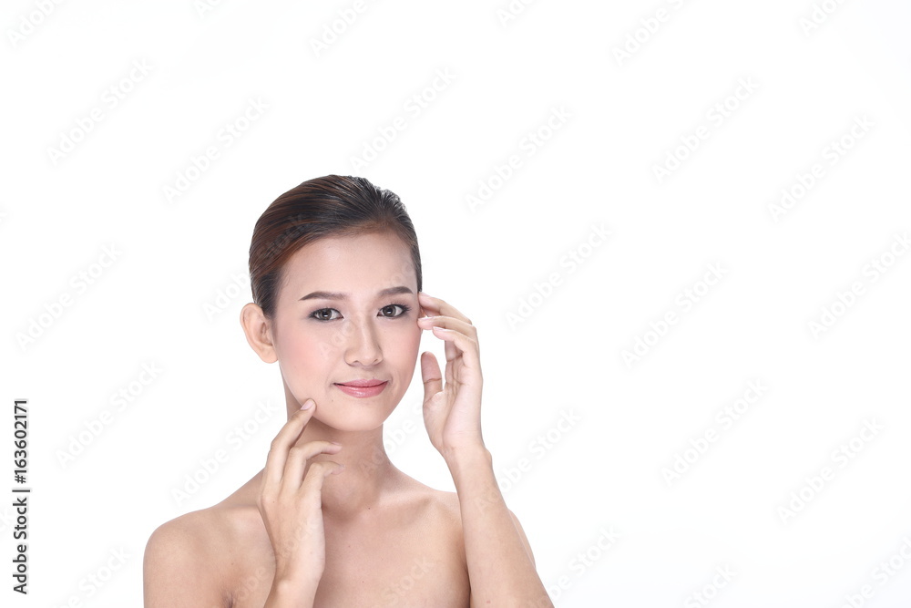 Beautiful Clean Skin Woman straight black hair with Smooth pose open shoulder smile Beautiful Clean Skin Woman straight black hair with Smooth pose open shoulder smile