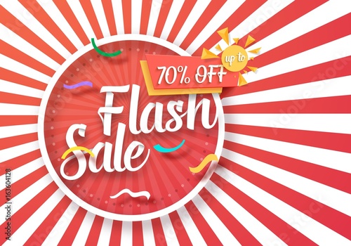 Illustration of Flash Sale Vector Poster with Sunburs Lines on Background. Bright Sale Flyer Template