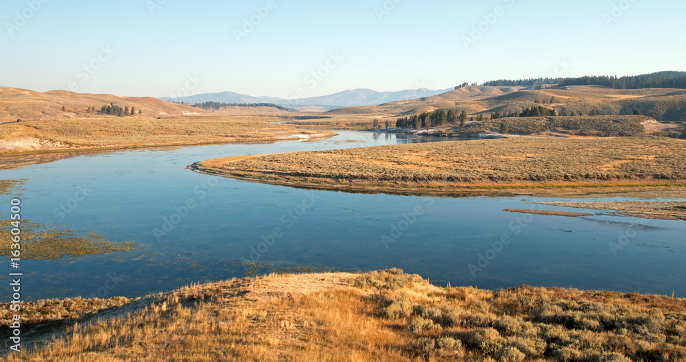 Bend in the Yellowstone river in the Hayden Valley in Yellowstone National Park in Wyoming USA