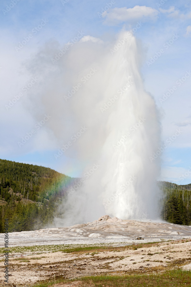 Old faithful with a rainbow