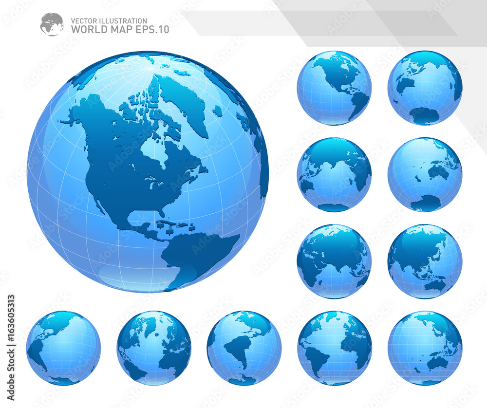 Globes showing earth with all continents. Digital world globe vector. Dotted world map vector.
Globes showing earth with all continents. Digital world globe vector. Dotted world map vector.