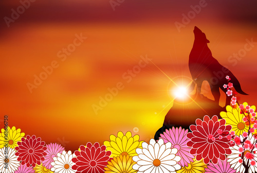 戌　菊　年賀状　背景