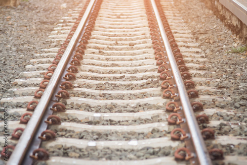 Close up of empty straight railroad track