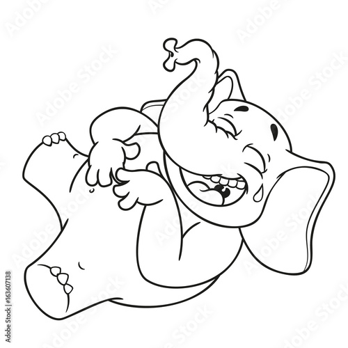Elephant. Character. Laughs holding her stomach. Big collection of isolated elephants. Vector, cartoon.