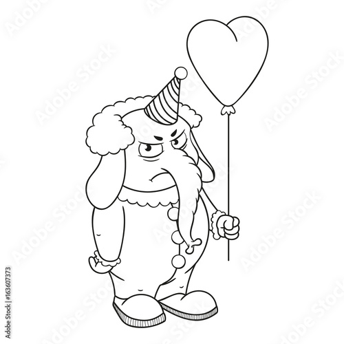 Elephant. Character. Evil clown with a balloon. Big collection of isolated elephants. Vector, cartoon.