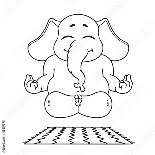 Elephant. Character. Does yoga. Big collection of isolated elephants. Vector, cartoon.