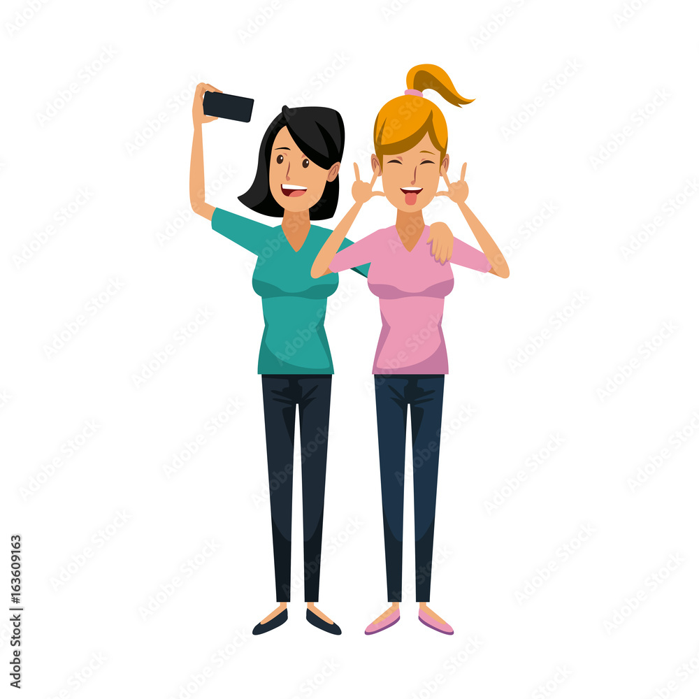 beautiful happy hugging two girls taking selfie beautiful happy hugging two girls taking selfie