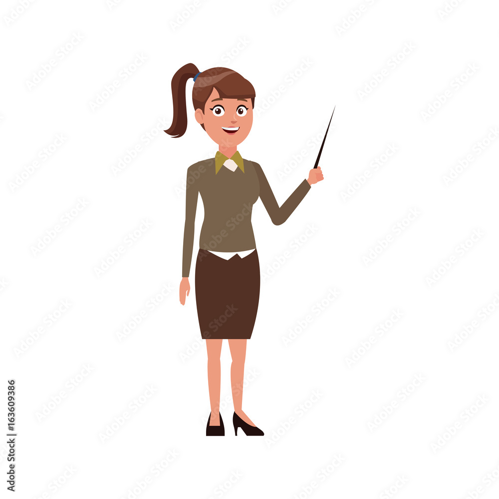 young woman standing holding stick presentation young woman standing holding stick presentation