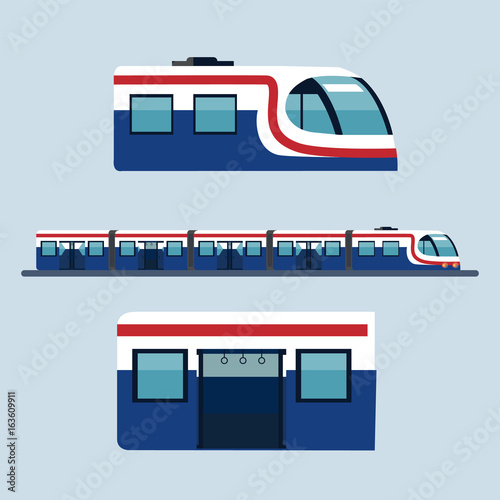 Sky train Station Flat Design Objects, Side View with head part and body part.