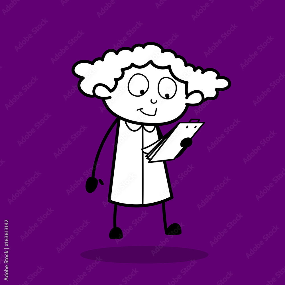 Obraz premium Happy Cartoon Girl Watching a Report List