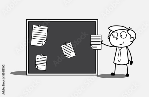 Cartoon Executive Putting a New Notice on Notice Board