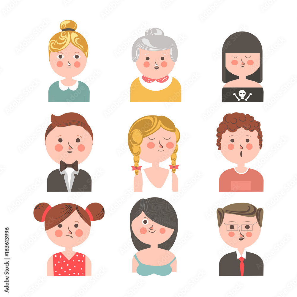 People of various ages portraits set on white People of various ages portraits set on white