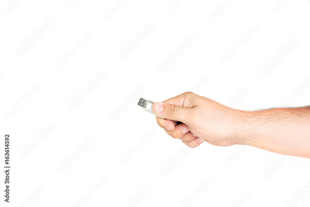 Hand Holding Memory Flash Stick Isolated On White Background Hand Holding Memory Flash Stick Isolated On White Background